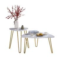 2 Marble Veneer Aria Coffee Side Tables - with Gold Metal Hairpin Legs - Nesting Tables