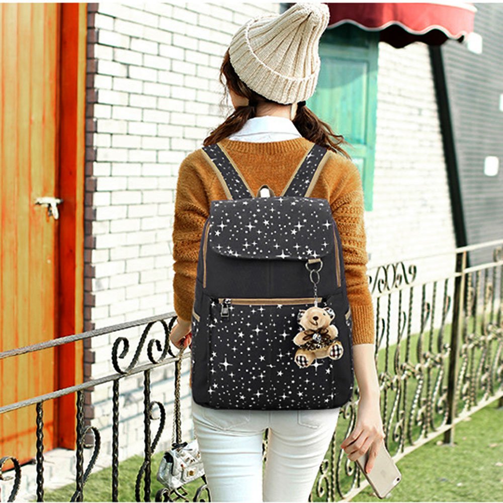 Hotrose 3X Girl School Bags Travel Canvas Rucksack Backpack School Shoulder Bag