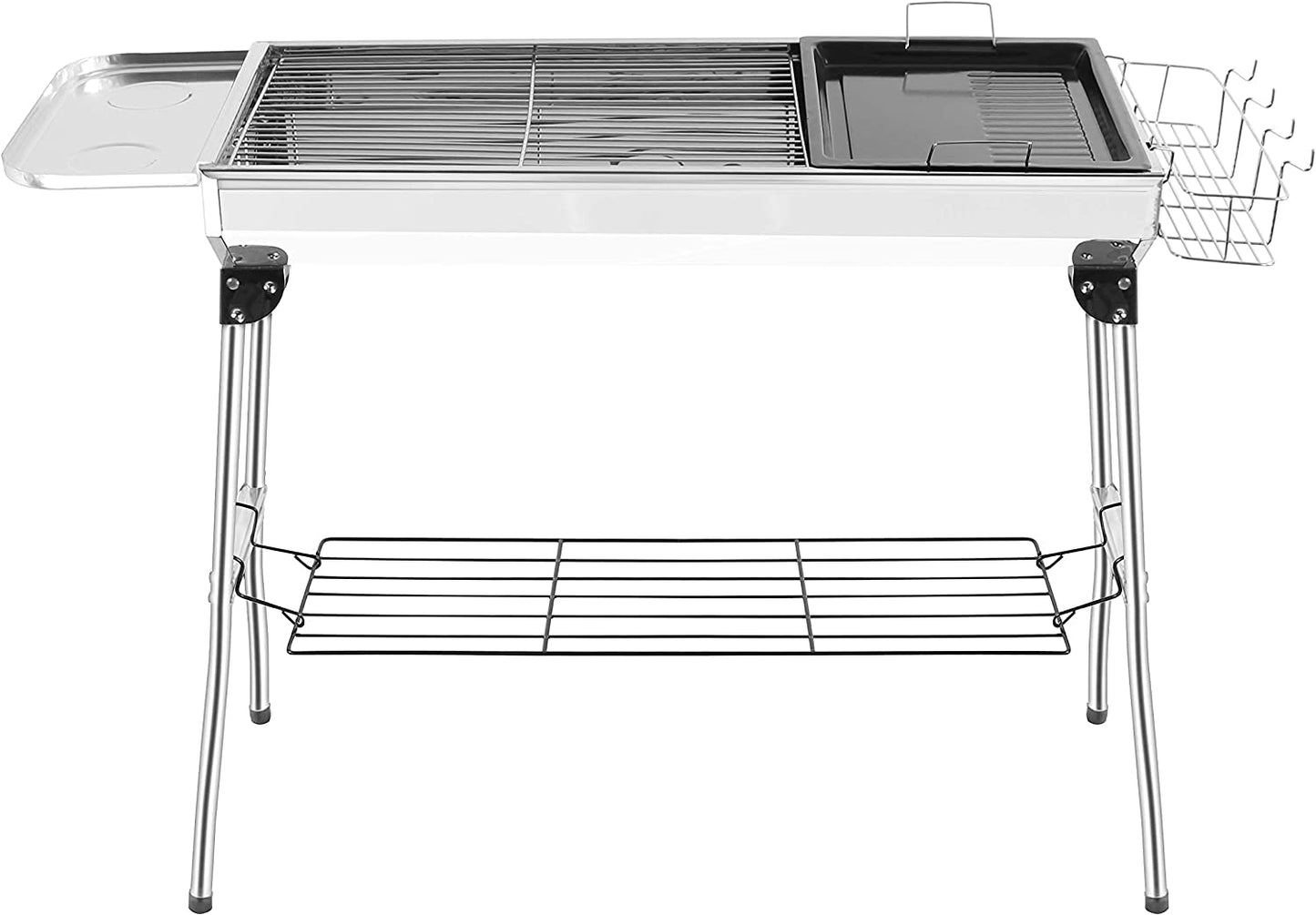 GRANDMA SHARK BBQ Grill, Stainless Steel Barbecue Grill with Stand, Foldable