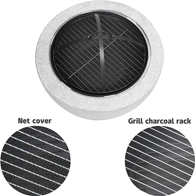 DAWOO Backyard Courtyard Garden Fireplace,Round Concrete Fire Pit,BBQ Firepit with Spark Guard