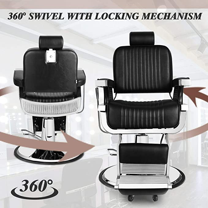 Artist Hand Barber Chair Reclining Hydraulic Barber Chairs 360 Degree Swiveling Adjustable Height Heavy Duty Styling Chairs For Salon Beauty Tattoo Hairdressing Shaving Beauty Equipment Black