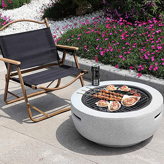 DAWOO Backyard Courtyard Garden Fireplace,Round Concrete Fire Pit,BBQ Firepit with Spark Guard