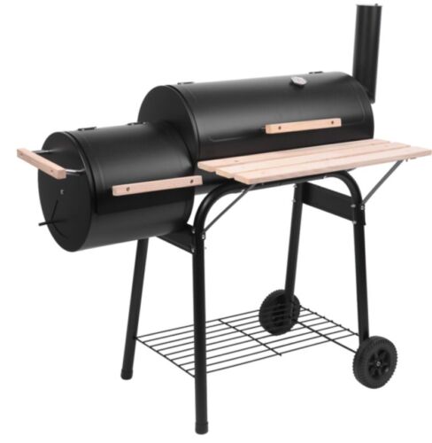 Charcoal BBQ Grill with Smoker Offset Steel Barrel Drum Outdoor Garden Camping