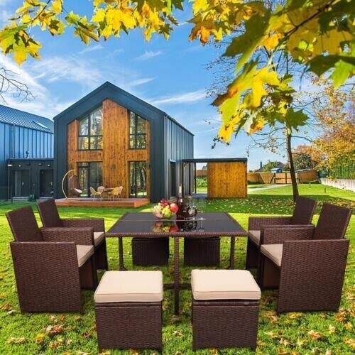 CUBE RATTAN GARDEN FURNITURE SET CHAIRS SOFA TABLE OUTDOOR PATIO WICKER 8 BROWN