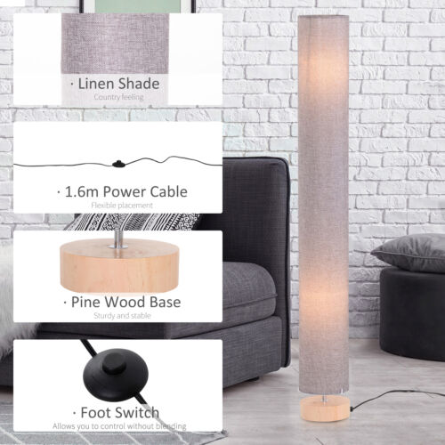 HOMCOM Tall Floor Lamp Lighting w/ Fabric Shade for Bedroom Living Grey